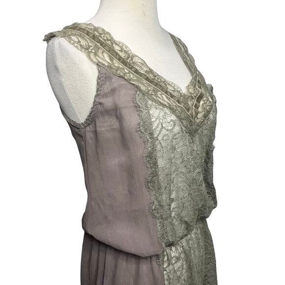 Cherish Dress Small Brown Olive Lace Elastic Waist Lined Romantic Coquette Fairy - Picture 6 of 14